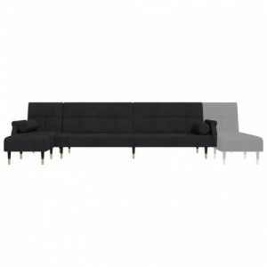 Fekete L-alakú bársony kanapéágy 271x140x70 cm