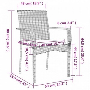 9 részes fekete és szürke polyrattan kerti étkezőszett párnával