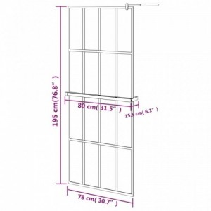 Fekete ESG üveg és alumínium zuhanyfal polccal 80 x 195 cm