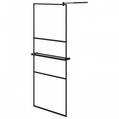 Fekete ESG üveg és alumínium zuhanyfal polccal 80 x 195 cm