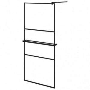 Fekete ESG üveg és alumínium zuhanyfal polccal 90 x 195 cm