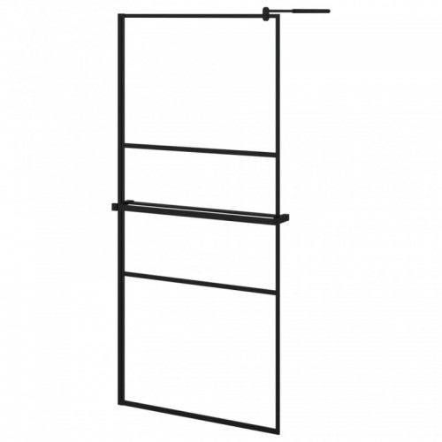 Fekete ESG üveg és alumínium zuhanyfal polccal 90 x 195 cm