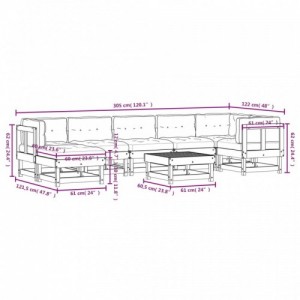 8 részes szürke tömör fa kerti ülőgarnitúra párnával