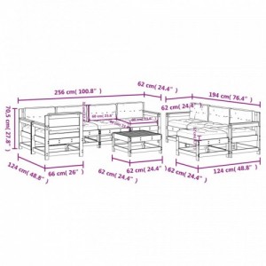 10 részes szürke tömör fa kerti ülőgarnitúra párnával