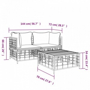 3 részes antracitszürke polyrattan kerti ülőgarnitúra párnákkal