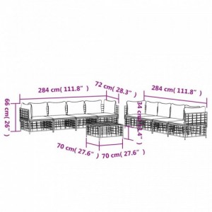 9 részes antracitszürke polyrattan kerti ülőgarnitúra párnákkal