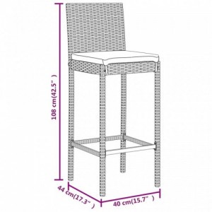 5 részes szürke polyrattan kerti bárszett párnákkal