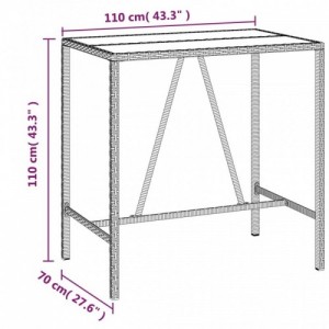 7 részes fekete polyrattan és tömör akácfa kerti bárszett