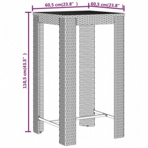 3 részes fekete polyrattan és tömör akácfa kerti bárszett