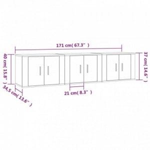 3 db szürke sonoma falra szerelhető TV-szekrény 57x34,5x40 cm