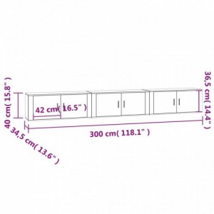 3 db füstös tölgy színű fali TV-szekrény 100 x 34,5 x 40 cm