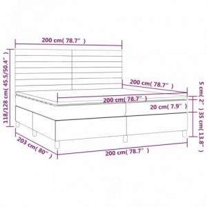 Barna szövet rugós és LED-es ágy matraccal 200x200 cm