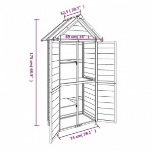 Szürke tömör fenyőfa kerti szerszámtároló 89 x 52,5 x 175 cm