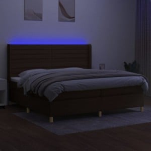 Barna szövet rugós és LED-es ágy matraccal 200x200 cm