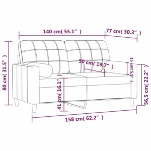 2 személyes barna szövet kanapé díszpárnákkal 140 cm