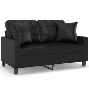 2 személyes fekete műbőr kanapé díszpárnákkal 120 cm