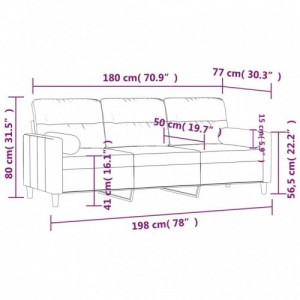 3 személyes sötétszürke szövet kanapé díszpárnákkal 180 cm