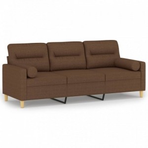 3 személyes barna szövet kanapé díszpárnákkal 180 cm