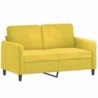 2 személyes sárga bársony kanapé díszpárnákkal 120 cm