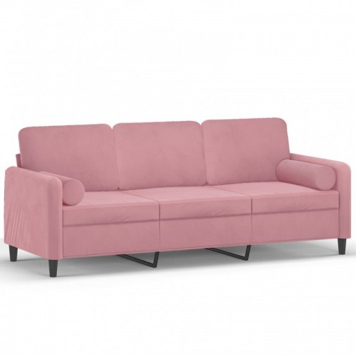 3 személyes rózsaszín bársony kanapé díszpárnákkal 180 cm