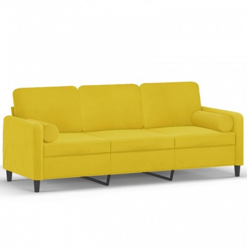 3 személyes sárga bársony kanapé díszpárnákkal 180 cm