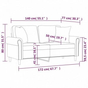 2 személyes cappuccino színű műbőr kanapé díszpárnákkal 140 cm