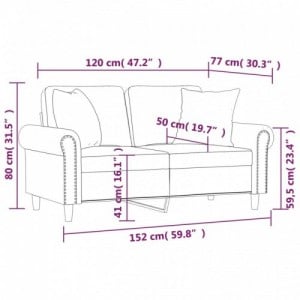 2 személyes krémszínű bársony kanapé díszpárnákkal 120 cm