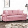 2 személyes rózsaszín bársony kanapé díszpárnákkal 140 cm