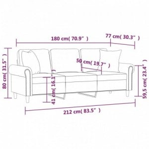 3 személyes sötétszürke bársony kanapé díszpárnákkal 180 cm