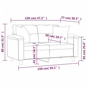 2 személyes világosszürke párnás mikroszálas szövetkanapé 120cm