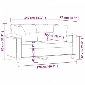 2 személyes tópszínű mikroszálas szövetkanapé párnákkal 140 cm