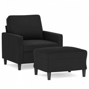 Fekete bársony kanapéfotel lábtartóval 60 cm
