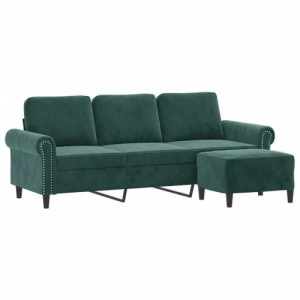 3 személyes sötétzöld bársony kanapé lábtartóval 180 cm