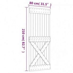 Tömör fenyőfa tolóajtó fémszerelékszettel 80 x 210 cm