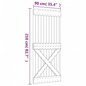 Tömör fenyőfa tolóajtó fémszerelék szettel 90 x 210 cm