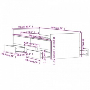 Füstös tölgy színű ágykeret fej- és lábtámlával 75 x 190 cm