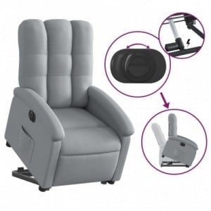 Elektromos felállást segítő világosszürke szövet dönthető fotel