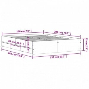 Füstös tölgy színű szerelt fa ágykeret fiókokkal 150x200 cm