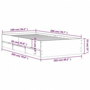 Barna tölgyszínű szerelt fa ágykeret fiókokkal 100 x 200 cm