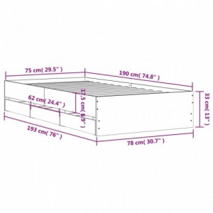 Betonszürke szerelt fa ágykeret fiókokkal 75 x 190 cm