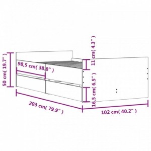 Füstös tölgy színű műfa ágykeret fiókokkal 100 x 200 cm