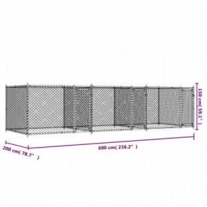 Szürke horganyzott acél kutyaketrec ajtókkal 6 x 2 x 1,5 m