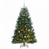 Csuklópántos műkarácsonyfa 300 LED-del és gömbökkel 210 cm