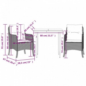 3 részes szürke polyrattan kerti étkezőgarnitúra párnával