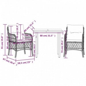 3 részes fekete polyrattan bisztrógarnitúra párnával