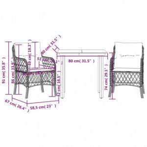 3 részes szürke polyrattan bisztrógarnitúra párnákkal