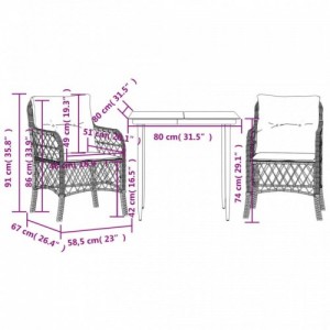 3 részes bézs polyrattan bisztrógarnitúra párnával