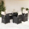 7 részes fekete polyrattan kerti étkezőgarnitúra párnával