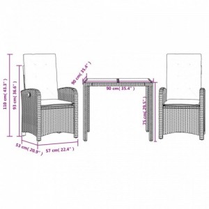 3 részes szürke polyrattan kerti étkezőgarnitúra párnával