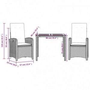 3 részes szürke polyrattan kerti étkezőgarnitúra párnával